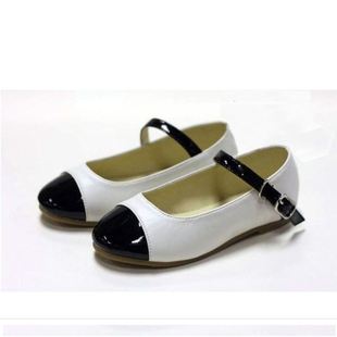  童鞋皮鞋韩国韩版公主鞋儿童女童单鞋 黑白色拼接肖邦外贸原单PU