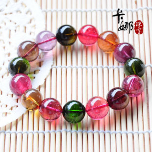  特价 极品玻璃体糖果色 正品巴西红绿蓝碧玺圆珠手链女（8-9mm）