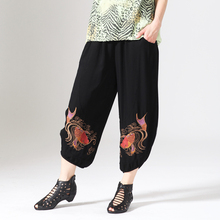 中老年服装 妈妈绣花提花棉大码七分裤 红火家人夏装正品