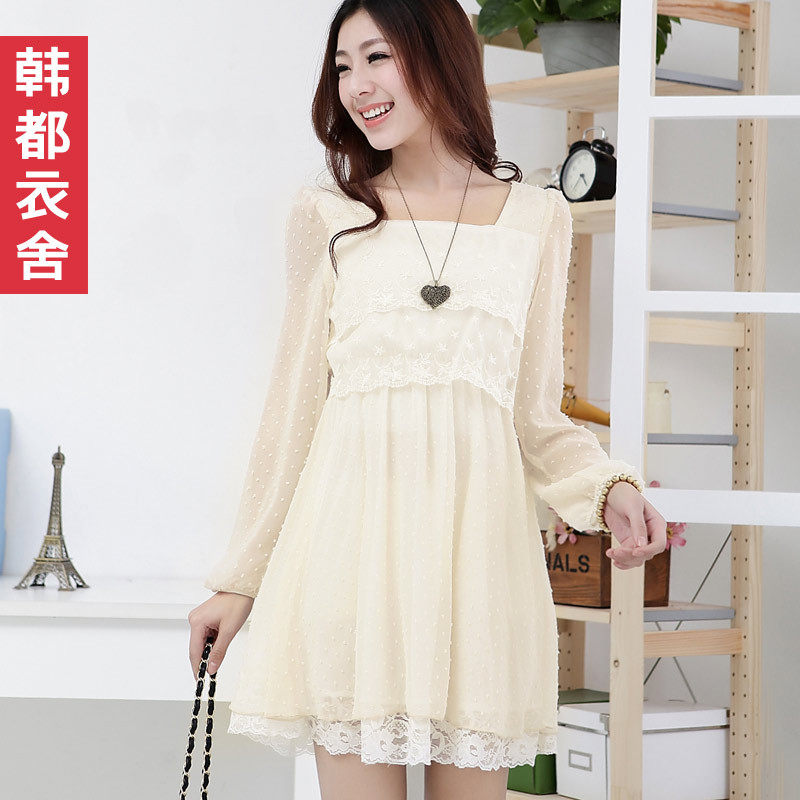 gen<span class=H>播</span>专柜正品牌女装2012春夏装女款蕾丝长袖连衣裙森马ccdd简