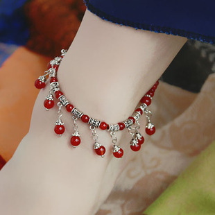  〖衣衫贝拉〗原创手工 苗银红玛瑙脚链—★滴滴沁红 中国风