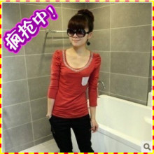 清仓 2011 新 链子水钻打底圆领泡泡长袖韩版修身女款T恤 打底衫