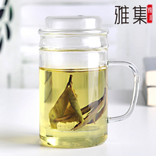 雅集绅士杯 玻璃杯 花茶杯 吹制  杯子创意带盖耐热 水杯透明过滤