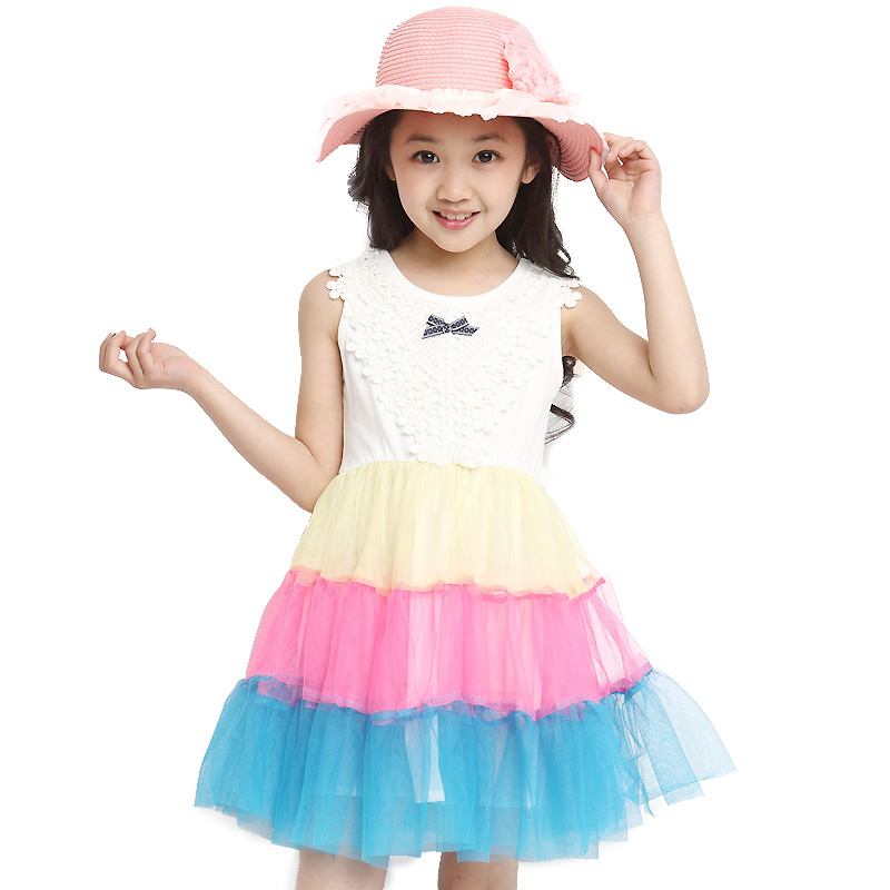 【情侣装】韩版女童公主裙夏装童装宝宝彩虹条纹大女童短袖连衣裙儿童裙子