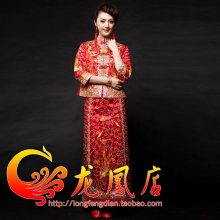 包邮龙凤褂龙凤裙褂裙褂珠褂机绣金银线小五福褂新娘礼服2012新款
