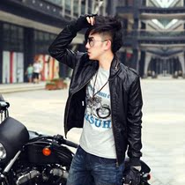 Men's kamenjiesi men's short motorcycle leather collar Korean version of slim leather jacket men's jacket