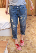 2012新款韩boyfriend jeans潮女款垮裤<span class=H>破洞</span>乞丐裤宽松哈伦牛仔裤