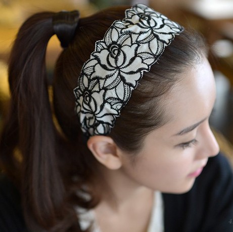 玫瑰刺绣宽边发箍头箍...