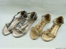 原单正品ANNE KLEIN 正品 仿蛇纹皮 缝珠彩钻坡跟复古罗马凉鞋