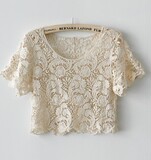 2012春装新款女日系VIVI复古短手工钩花镂空蕾丝上衣罩衫马甲夹