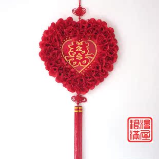  婚庆用品 婚房装饰 婚庆壁饰挂件心形玫瑰花中国结挂饰 105cm