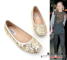 2012新款热卖女鞋欧美风镂空亮片浅口方头平跟平底女单鞋金色黑色