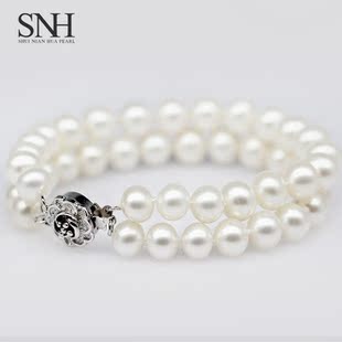  水年华珠宝 AAAA近正圆双层天然珍珠手链包邮多层正品女 双排手链