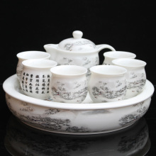 景德镇陶瓷茶具8头 双层 茶具 套装 特价 整套茶具 青花瓷器 茶盘