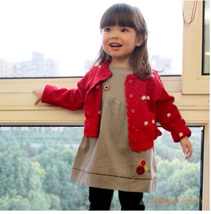 <em>童装</em> 红色短款 <em>外套 春秋季</em>新款 长袖 <em>女童</em>小花