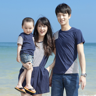  上流家族亲子装新款全家装夏装加大码母女母子家庭套装连