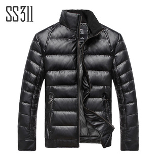  SS311羽绒服 男冬装新款男式立领修身短款男士pu皮羽绒服外套