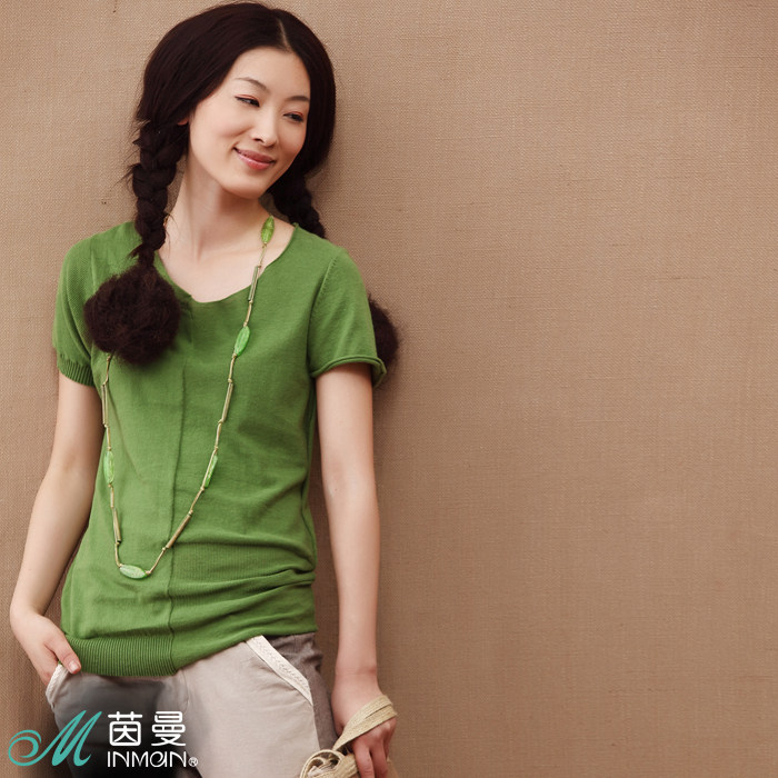 特价 清仓 茵曼 2012 夏装 新款 圆领 修身 短袖衫 女针织衫 女装