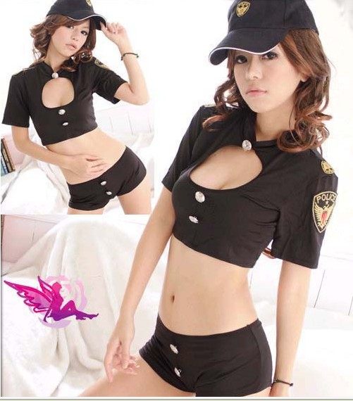 情趣内衣,深V低胸短裤女警服,黑色,9893,价格,