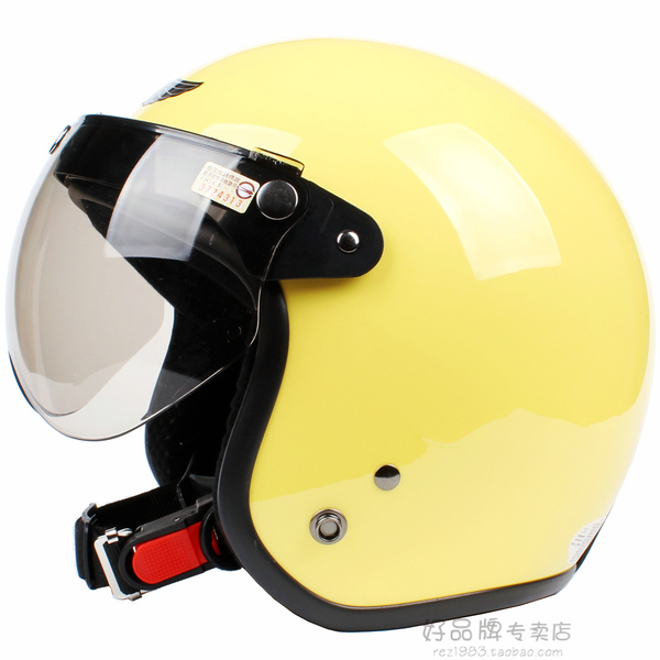 进口 正安SKY 黄色 电动摩托车头盔 复古半盔 