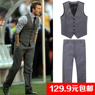 贝克汉姆同款小贝<em>马甲</em>西裤<em>西服套装</em>男士修身休
