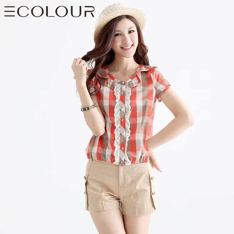 Women short sleeve lace shirt