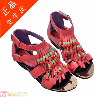  正品女童鞋 12夏款真皮女童凉鞋真皮流苏儿童罗马凉鞋 头层牛皮