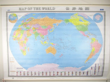 现货！世界地图挂图中英文1.5米*1.1米 精品覆膜 防水 挂杆