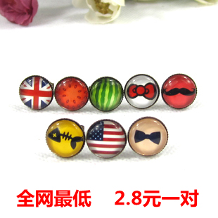  韩国/韩版饰品/批发/可爱复古 波点 耳钉/耳环 女 时光宝石 潮