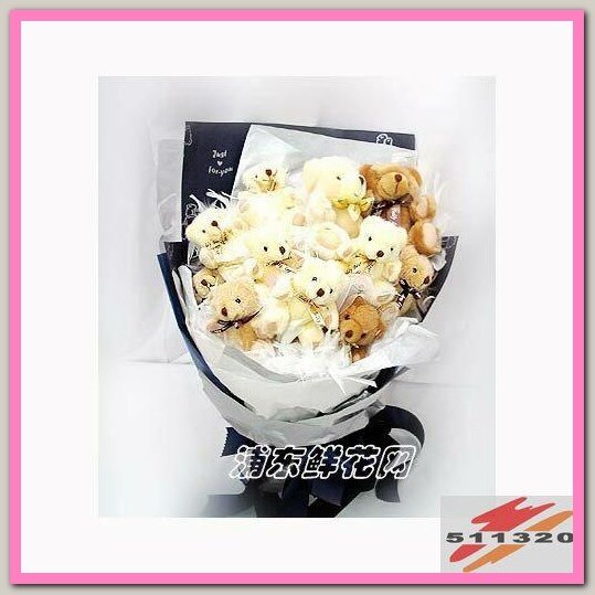 【冲五钻特价】实体店卡通花束 11只泰迪熊卡通花束