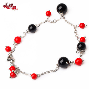  凤凰涅磐脚链 女 复古黑玛瑙红果苗银 原创手工DIY 民族风饰品