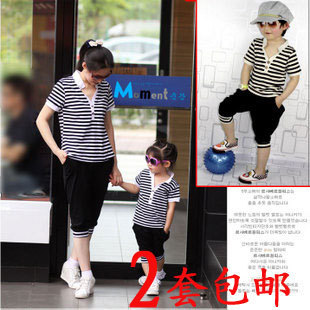  亲子装夏装全家装款母子装母女装一家三口套装加大码韩版夏季