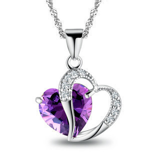  浪漫爱心紫水晶心形925纯银项链饰品 送女友生日情人节新年礼物