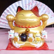 包邮!金色万岁猫 金运 招财猫 金石工坊 风水摆件 开业新居