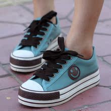 2012正品国安 韩版笑脸松糕厚底休闲鞋 女鞋增高厚底女帆布鞋