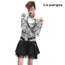 2012Lapargay納帕佳正品修身假兩件翻領印花休閑T恤中長款L303007