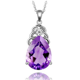  斯格尼 水晶项链 925银 女 纯天然紫水晶吊坠4克拉附证书生日礼物