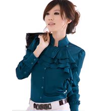 伊薇瑞2012新款春装韩版女士长袖荷叶边OL通勤职业 衬衣 衬衫 女