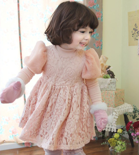  童装 女童 冬装新款 韩国立领加绒连衣裙 儿童宝宝礼服裙子