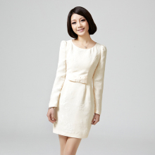 2012 新款春装奈奈爱霓 气质圆领中腰长袖女裙女连衣裙