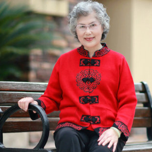  爱妈美新款秋冬毛衣中老年服装 富贵妈妈装 高档羊毛衫外