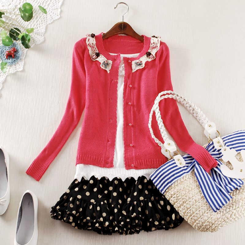 糖果色花边针织棉披肩...