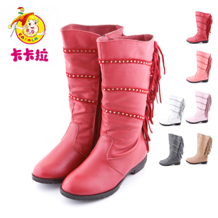  冬款新品女童靴子 优雅镶钻流苏牛皮高筒靴 儿童靴子