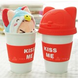 2012正品新款 阿狸 立体造型陶瓷杯 kiss me 水杯 带盖 杯子 卡通