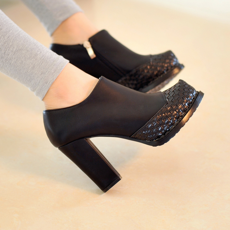 粗跟侧拉链隐形防水...