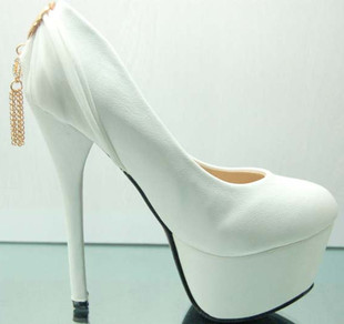 女鞋单鞋超厚底14公分高跟鞋高档水钻链子白