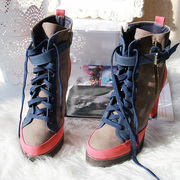 韩国女鞋秋冬拼色系带，粗高跟马丁靴及踝靴短靴子女靴