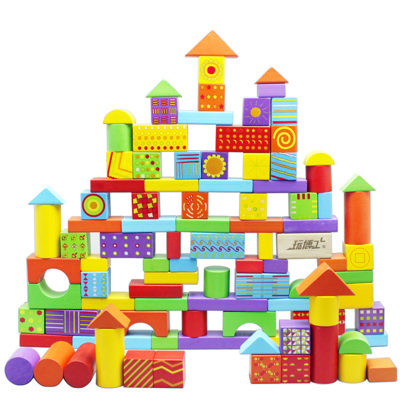 印花积木木制桶装...