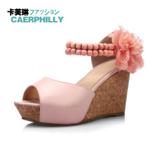 168元【卡芙琳】淑女雪纺花串珠鱼嘴凉鞋女鞋CL2212-1