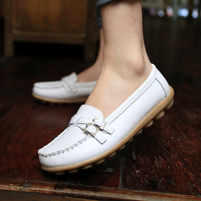标题优化:2015夏季新款女平底学生豆豆鞋防滑低跟妈妈鞋真皮牛筋底护士鞋